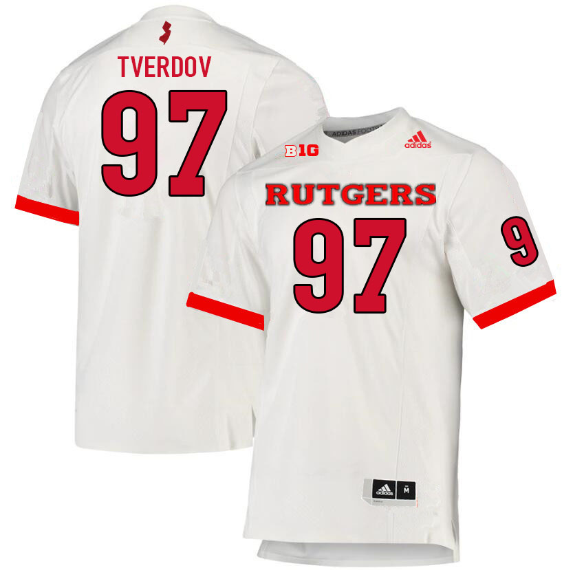 Men #97 Mike Tverdov Rutgers Scarlet Knights College Football Jerseys Sale-White - Click Image to Close